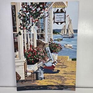 At the Harbor Paint By Number Finished Acrylic‎ Painting 14×20 Harbor Antiques